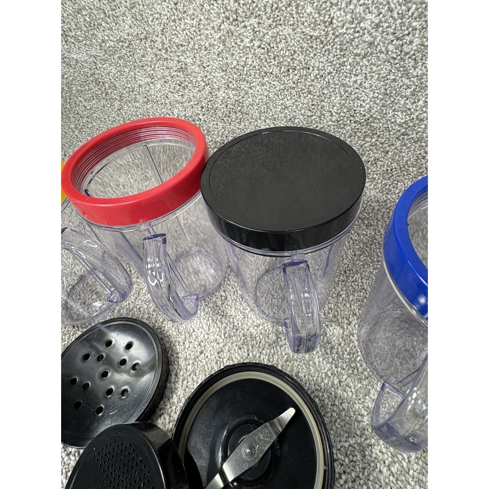 Magic Bullet Replacement Cups w/ Handles Color Rim Rings Tops Shaker 13 Pc Lot - Picture 8 of 9